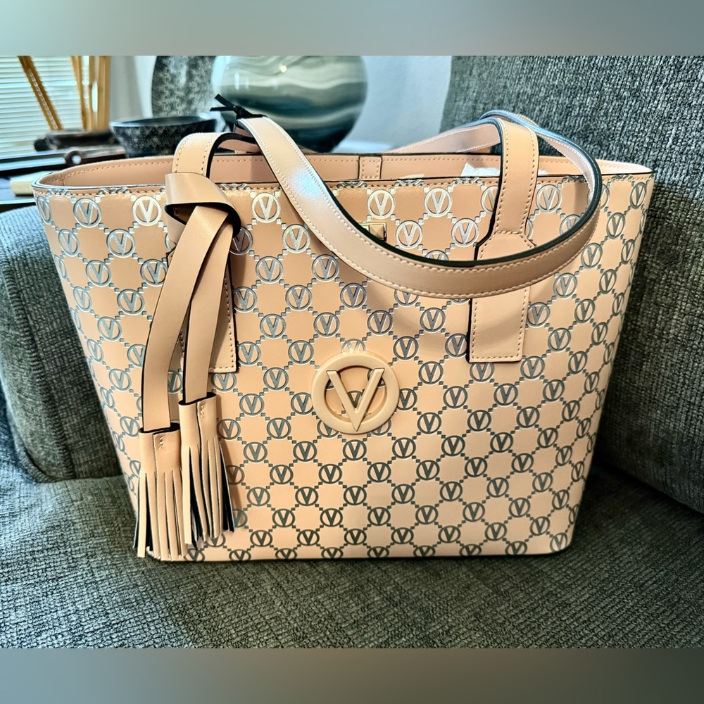 Mario Valentino blush/sliver logo Tote Bag with tags. 30-80% off retail